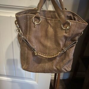 Vince Camuto Tan Leather Tote with Gold Accents